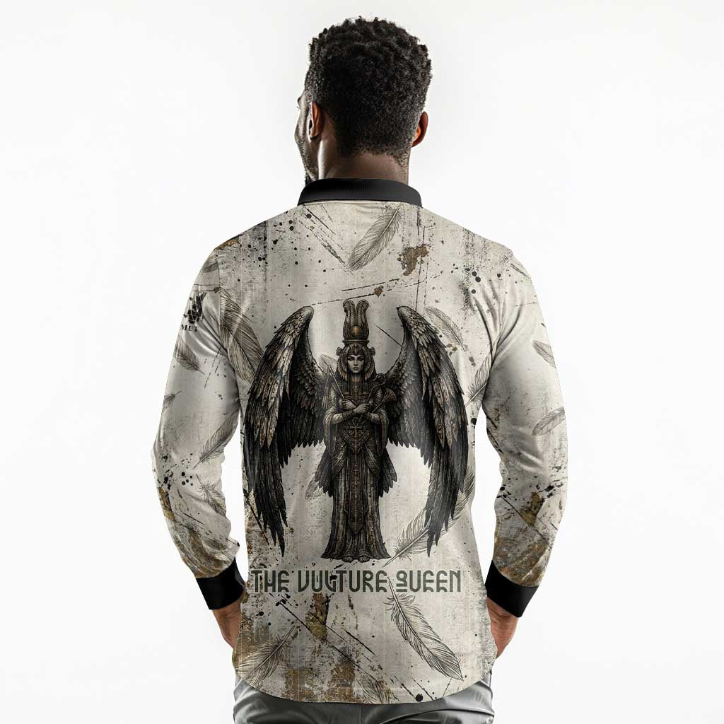 Mut Long Sleeve Polo Shirt Vulture Queen Egyptian Mother Goddess Wings Feathers