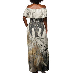 Mut Off Shoulder Maxi Dress Vulture Queen Egyptian Mother Goddess Wings Feathers