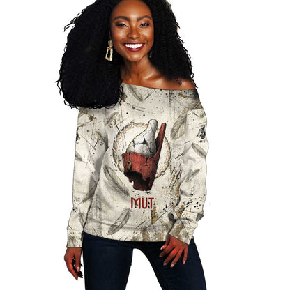 Mut Off Shoulder Sweater Vulture Queen Egyptian Mother Goddess Wings Feathers