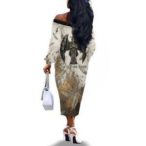 Mut Off The Shoulder Long Sleeve Dress Vulture Queen Egyptian Mother Goddess Wings Feathers