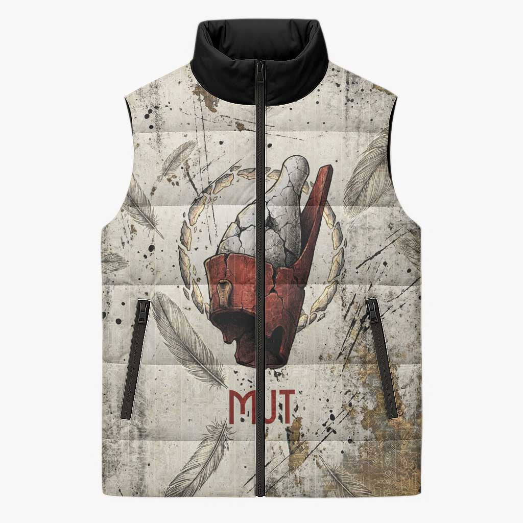 Mut Sleeveless Puffer Jacket Vulture Queen Egyptian Mother Goddess Wings Feathers