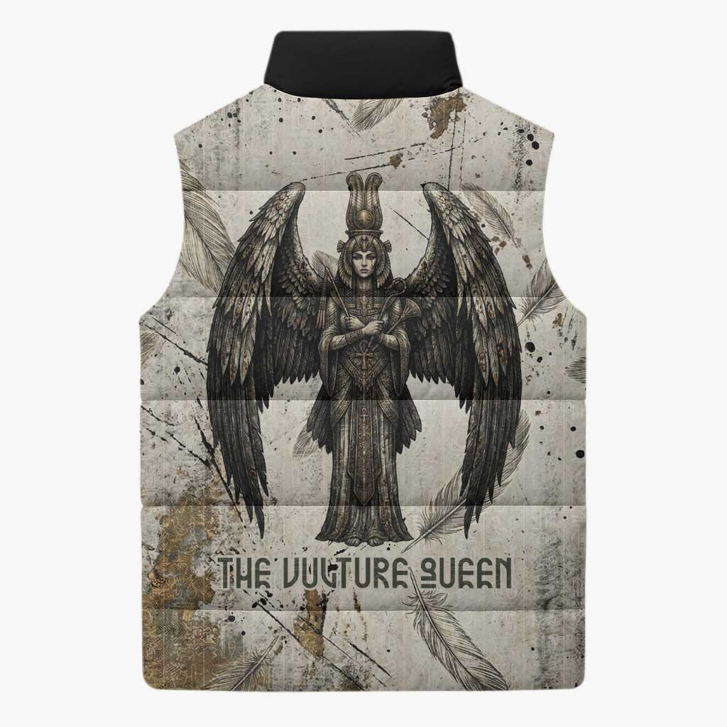 Mut Sleeveless Puffer Jacket Vulture Queen Egyptian Mother Goddess Wings Feathers