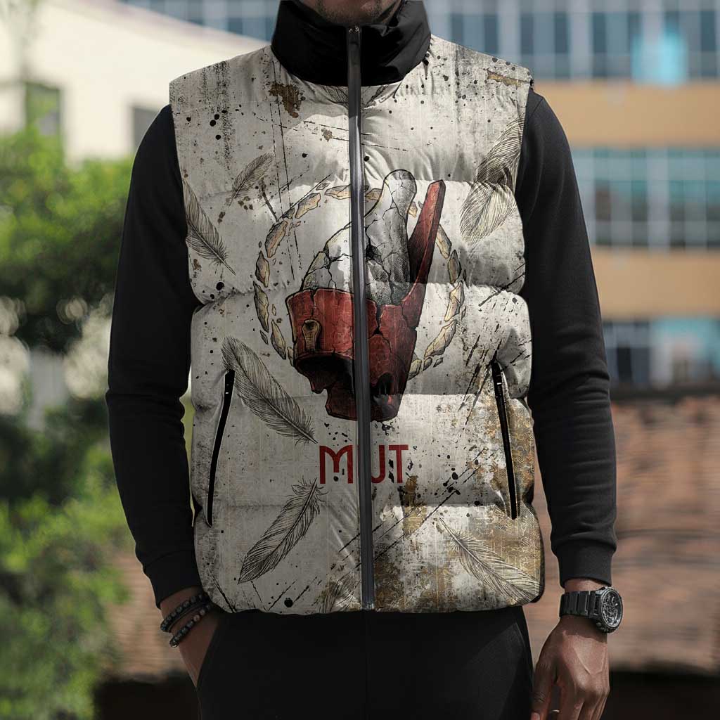 Mut Sleeveless Puffer Jacket Vulture Queen Egyptian Mother Goddess Wings Feathers