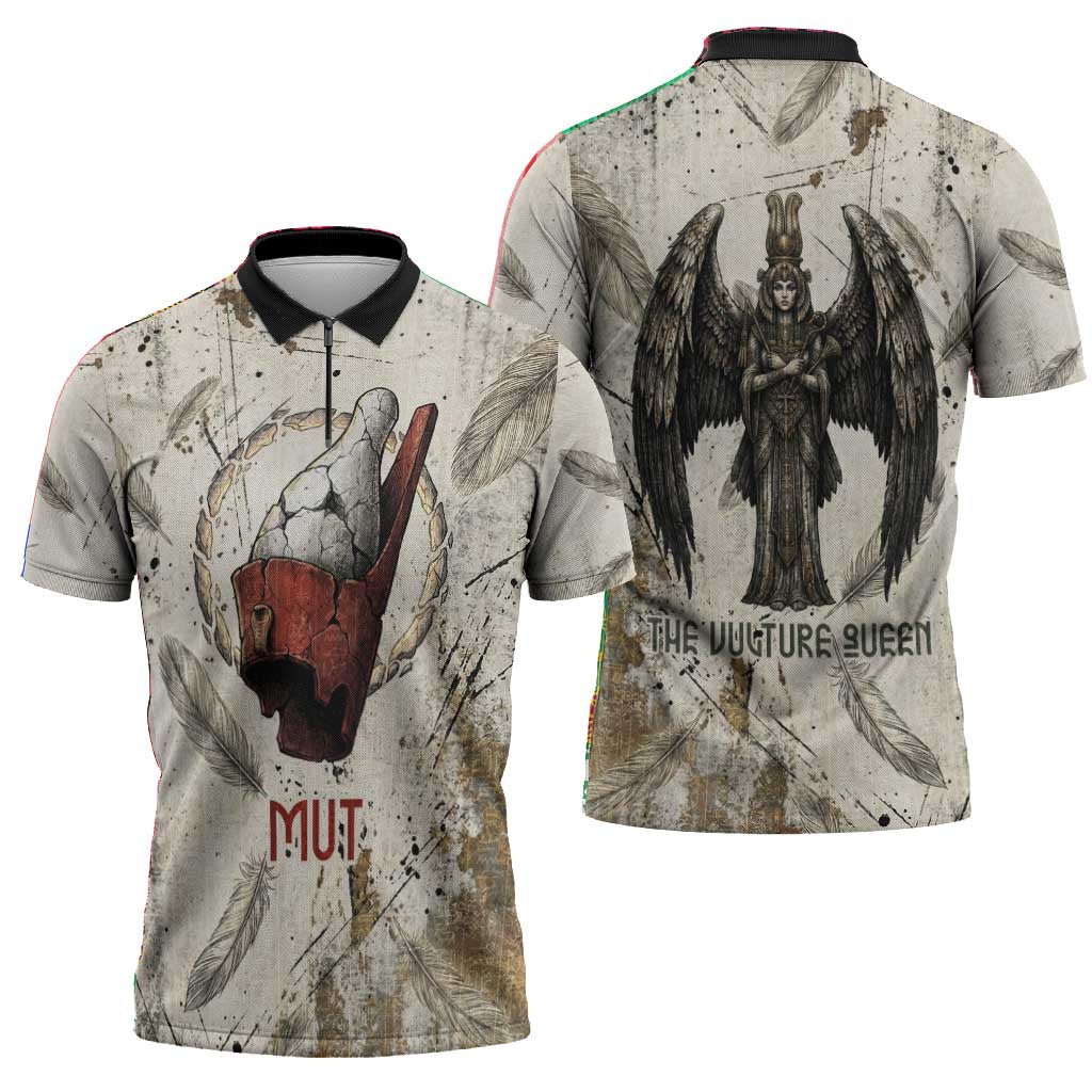 Mut Zipper Polo Shirt Vulture Queen Egyptian Mother Goddess Wings Feathers