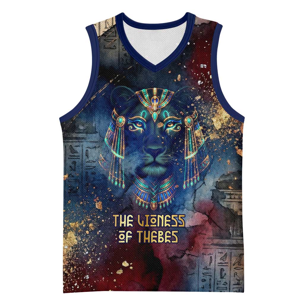 Mut Basketball Jersey The Lioness of Thebes Egyptian Goddess Cosmic Crown Adorned Warrior Queen Design