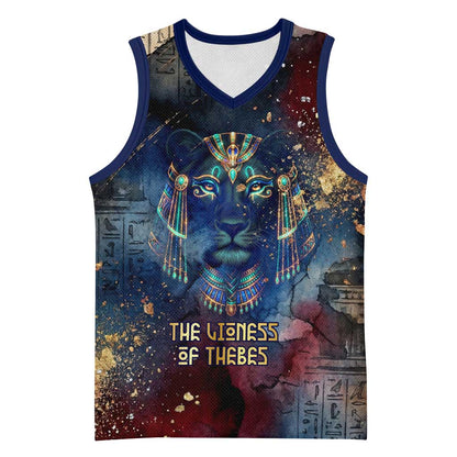 Mut Basketball Jersey The Lioness of Thebes Egyptian Goddess Cosmic Crown Adorned Warrior Queen Design