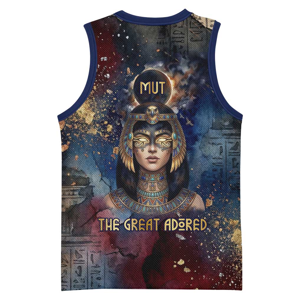Mut Basketball Jersey The Lioness of Thebes Egyptian Goddess Cosmic Crown Adorned Warrior Queen Design
