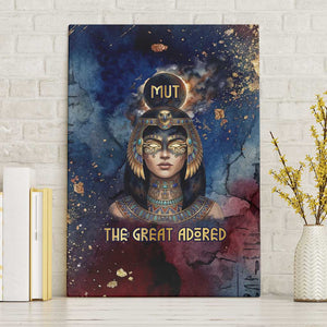 Mut Canvas Wall Art The Lioness of Thebes Egyptian Goddess Cosmic Crown Adorned Warrior Queen Design