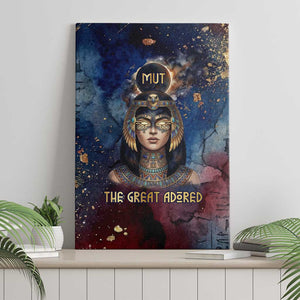 Mut Canvas Wall Art The Lioness of Thebes Egyptian Goddess Cosmic Crown Adorned Warrior Queen Design