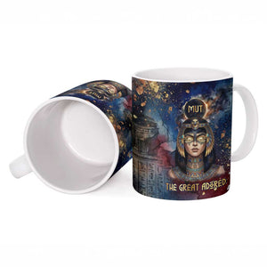 Mut Ceramic Mug The Lioness of Thebes Egyptian Goddess Cosmic Crown Adorned Warrior Queen Design
