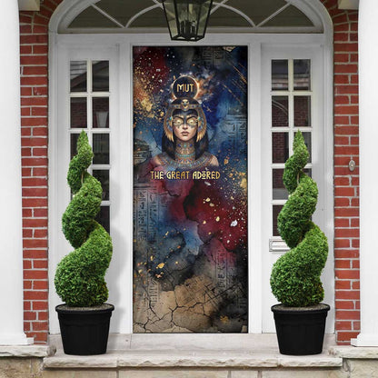 Mut Door Cover The Lioness of Thebes Egyptian Goddess Cosmic Crown Adorned Warrior Queen Design