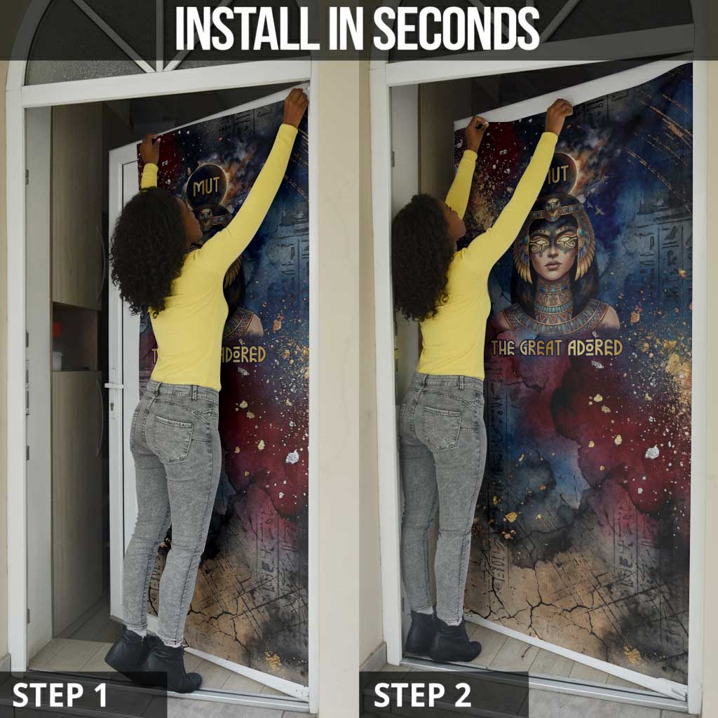 Mut Door Cover The Lioness of Thebes Egyptian Goddess Cosmic Crown Adorned Warrior Queen Design