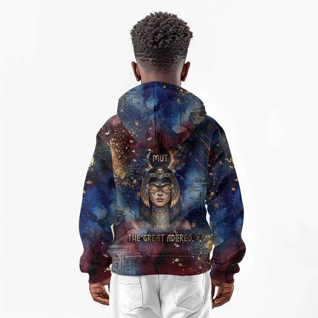 Mut Kid Hoodie The Lioness of Thebes Egyptian Goddess Cosmic Crown Adorned Warrior Queen Design