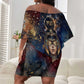 Mut Off Shoulder Short Dress The Lioness of Thebes Egyptian Goddess Cosmic Crown Adorned Warrior Queen Design