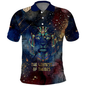 Mut Polo Shirt The Lioness of Thebes Egyptian Goddess Cosmic Crown Adorned Warrior Queen Design