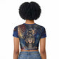 Mut Raglan Cropped T shirt The Lioness of Thebes Egyptian Goddess Cosmic Crown Adorned Warrior Queen Design