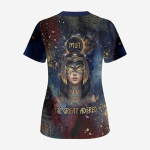 Mut Scrub Top The Lioness of Thebes Egyptian Goddess Cosmic Crown Adorned Warrior Queen Design