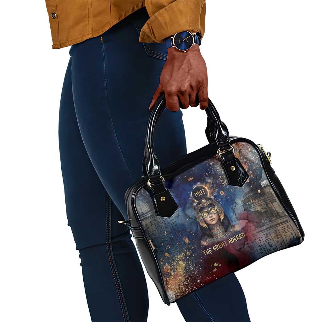 Mut Shoulder Handbag The Lioness of Thebes Egyptian Goddess Cosmic Crown Adorned Warrior Queen Design