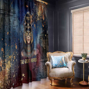 Mut Window Curtain The Lioness of Thebes Egyptian Goddess Cosmic Crown Adorned Warrior Queen Design