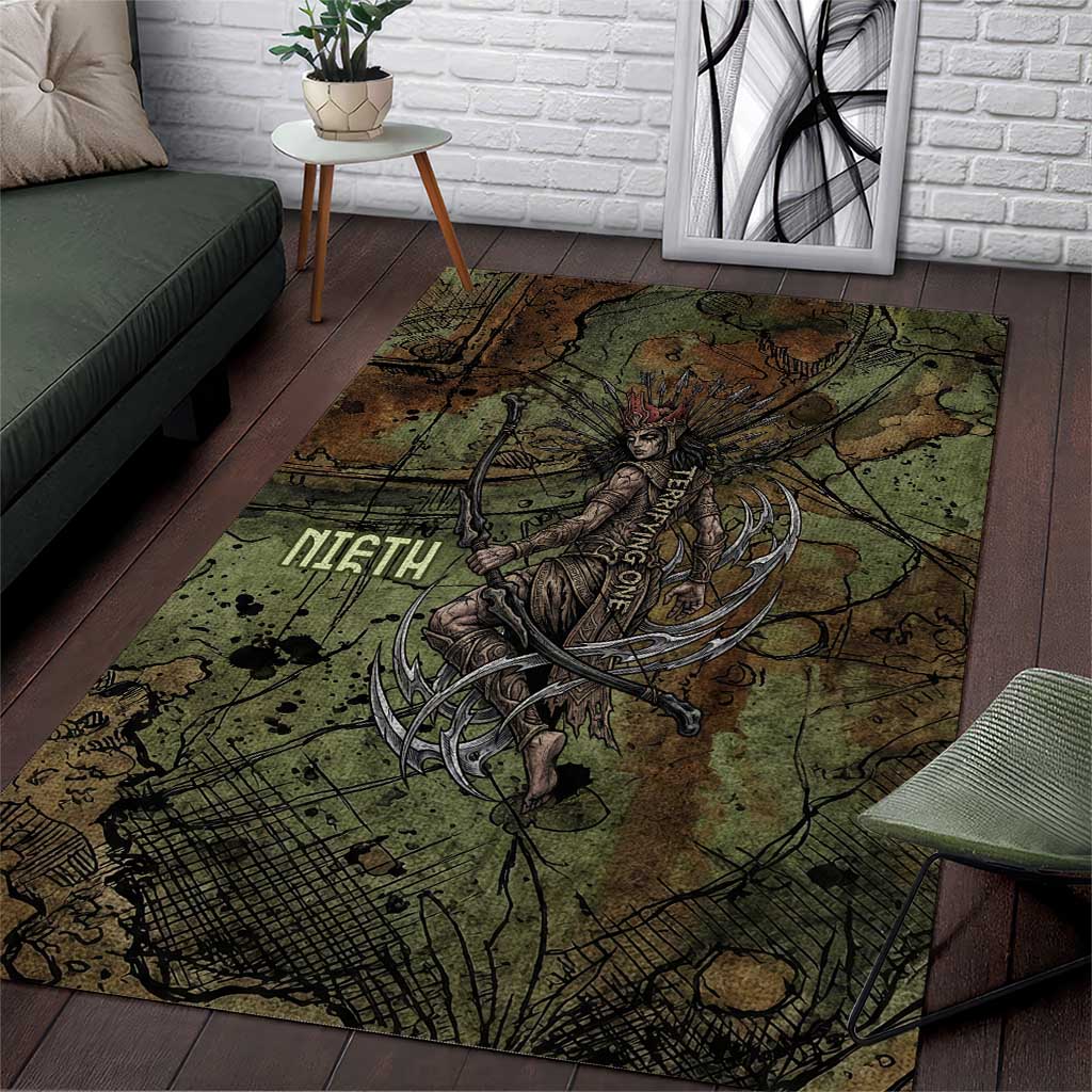 Neith Egyptian Area Rug War Goddess Terrifying One Dual Spears and Shield Battle Worn