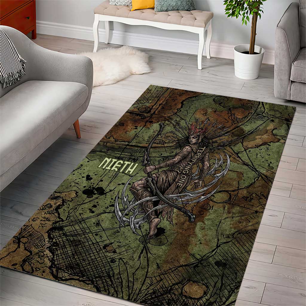 Neith Egyptian Area Rug War Goddess Terrifying One Dual Spears and Shield Battle Worn