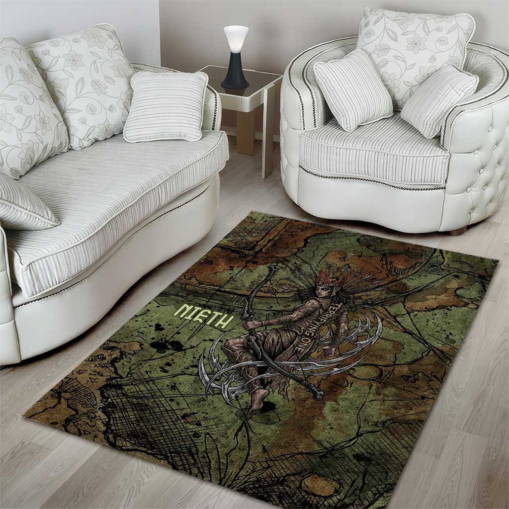 Neith Egyptian Area Rug War Goddess Terrifying One Dual Spears and Shield Battle Worn