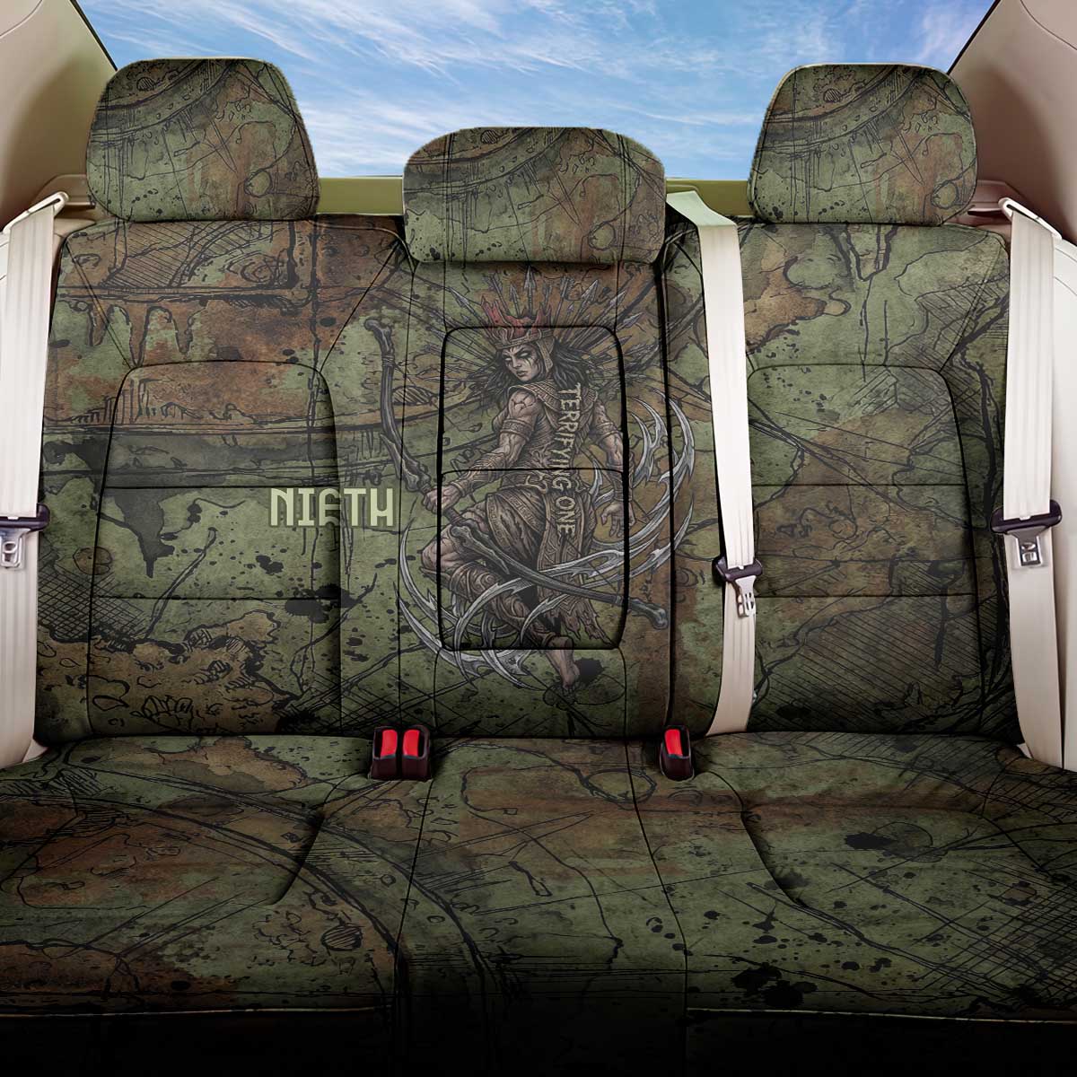 Neith Egyptian Back Car Seat Cover War Goddess Terrifying One Dual Spears and Shield Battle Worn