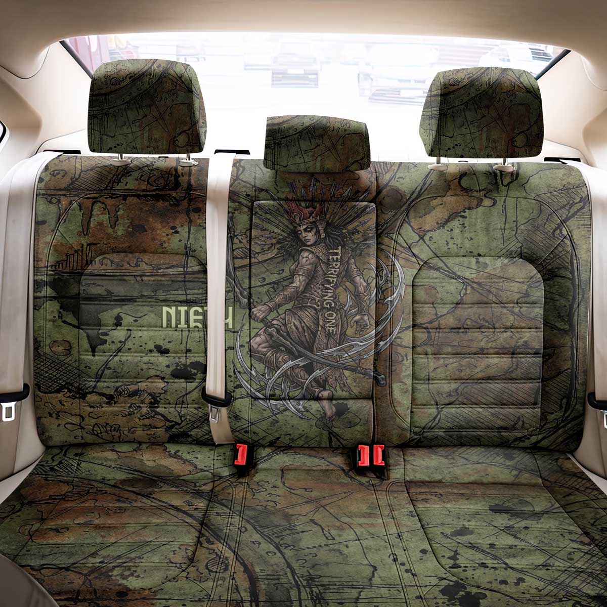 Neith Egyptian Back Car Seat Cover War Goddess Terrifying One Dual Spears and Shield Battle Worn