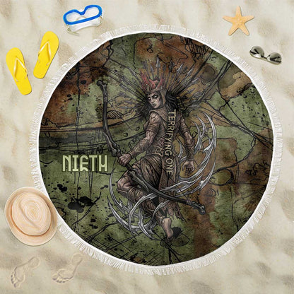 Neith Egyptian Beach Blanket War Goddess Terrifying One Dual Spears and Shield Battle Worn