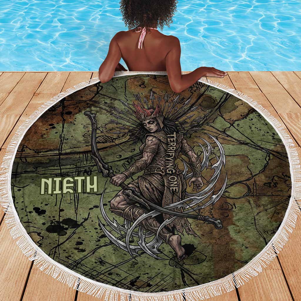 Neith Egyptian Beach Blanket War Goddess Terrifying One Dual Spears and Shield Battle Worn