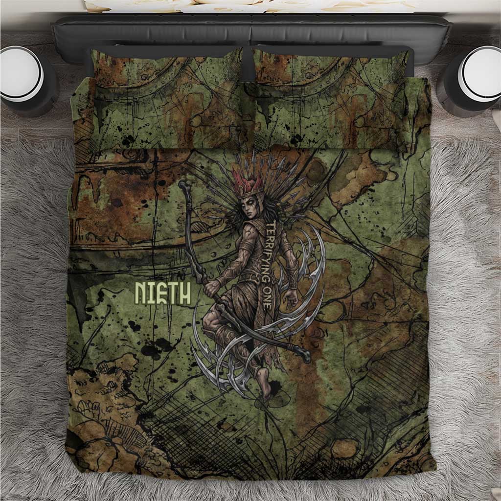 Neith Egyptian Bedding Set War Goddess Terrifying One Dual Spears and Shield Battle Worn