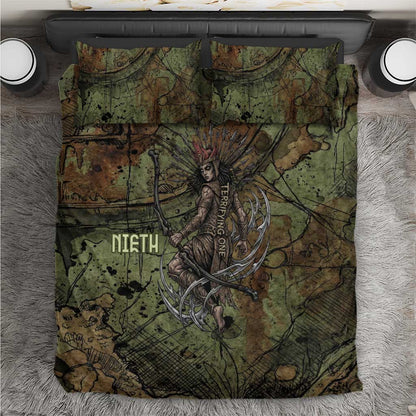 Neith Egyptian Bedding Set War Goddess Terrifying One Dual Spears and Shield Battle Worn
