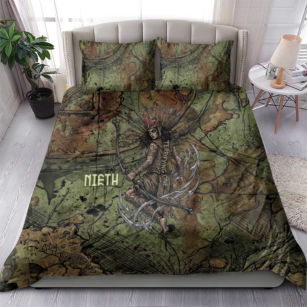 Neith Egyptian Bedding Set War Goddess Terrifying One Dual Spears and Shield Battle Worn
