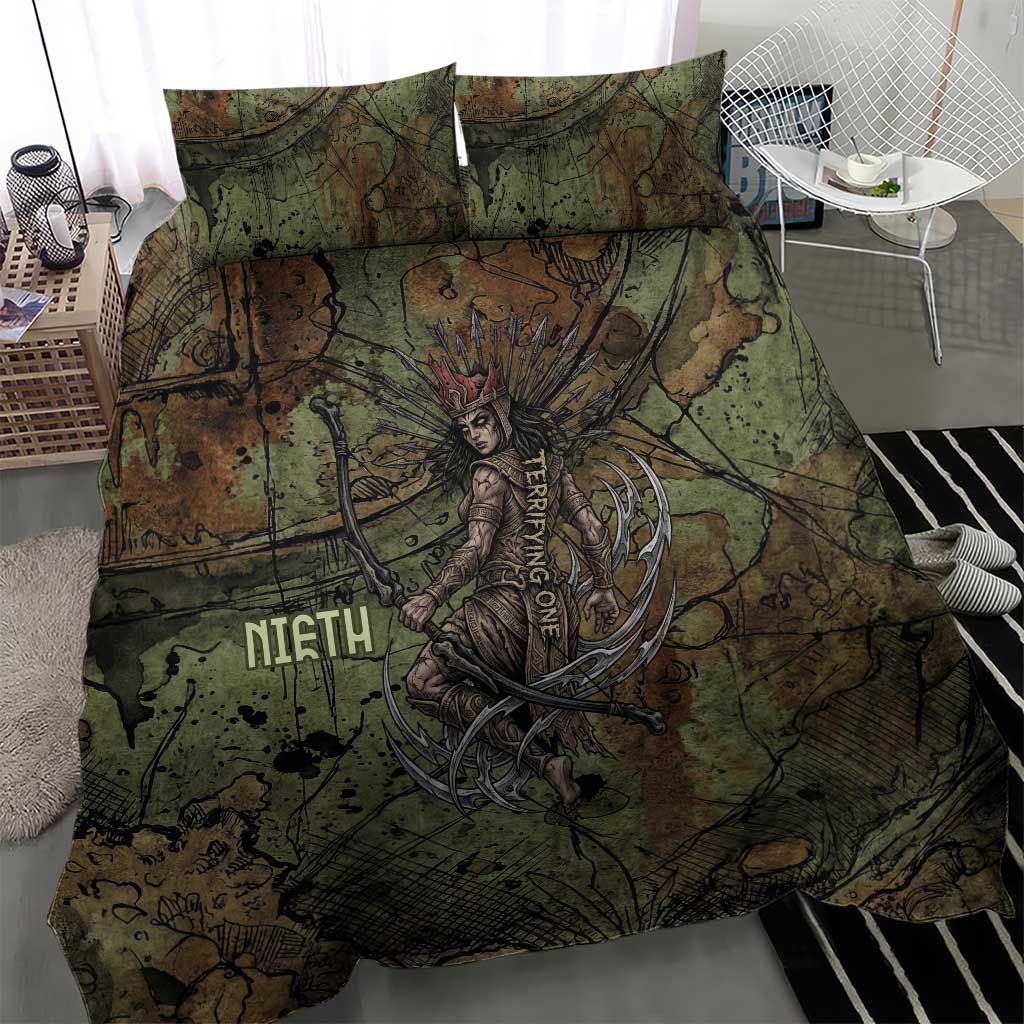 Neith Egyptian Bedding Set War Goddess Terrifying One Dual Spears and Shield Battle Worn