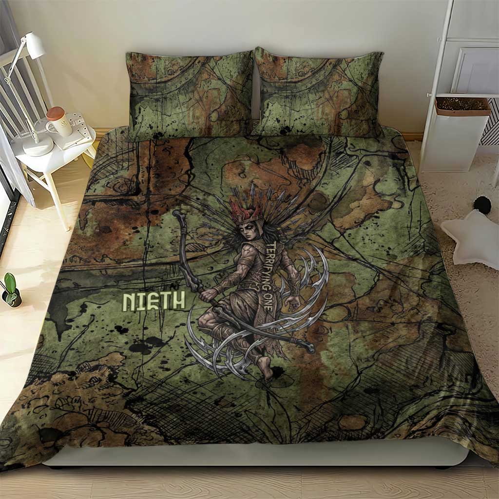 Neith Egyptian Bedding Set War Goddess Terrifying One Dual Spears and Shield Battle Worn
