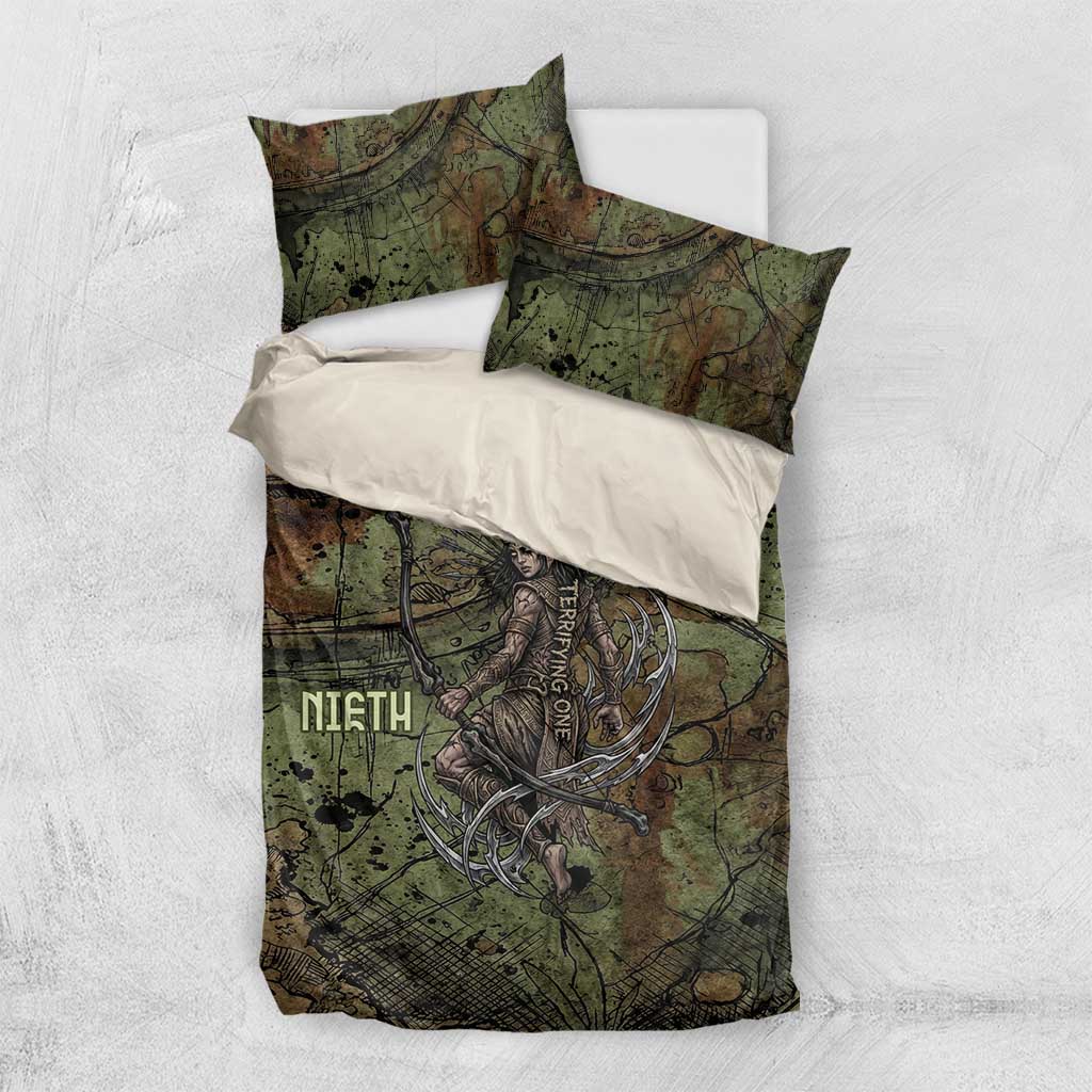 Neith Egyptian Bedding Set War Goddess Terrifying One Dual Spears and Shield Battle Worn
