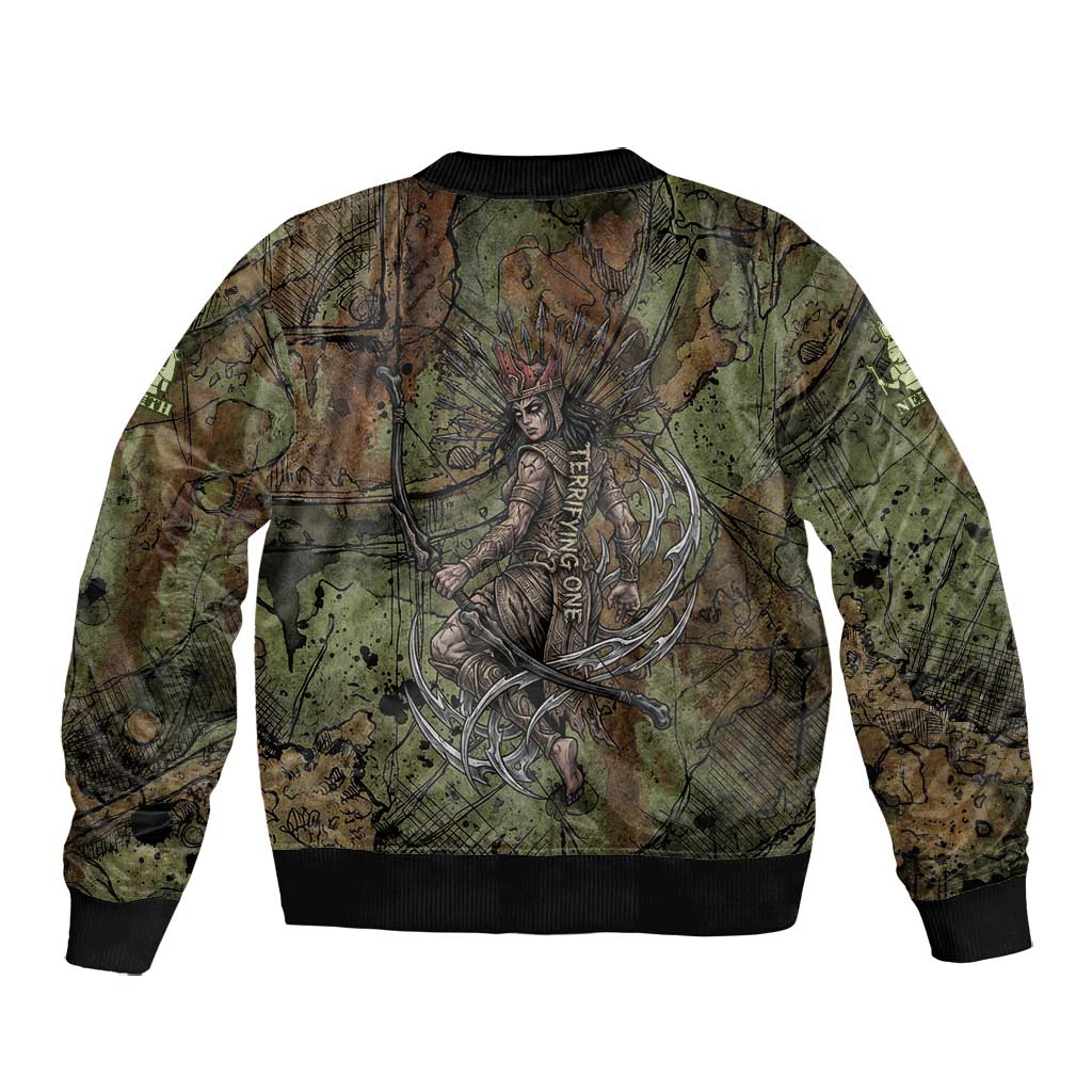 Neith Egyptian Bomber Jacket War Goddess Terrifying One Dual Spears and Shield Battle Worn