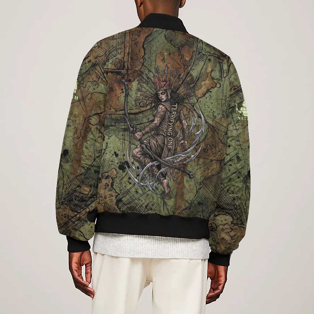 Neith Egyptian Bomber Jacket War Goddess Terrifying One Dual Spears and Shield Battle Worn