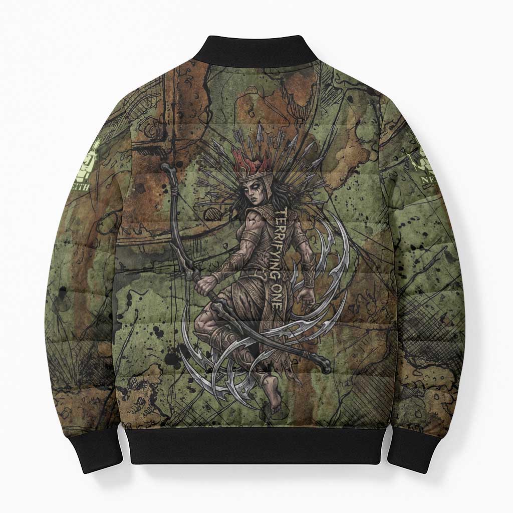 Neith Egyptian Bomber Puffer Jacket War Goddess Terrifying One Dual Spears and Shield Battle Worn