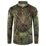 Neith Egyptian Button Sweatshirt War Goddess Terrifying One Dual Spears and Shield Battle Worn