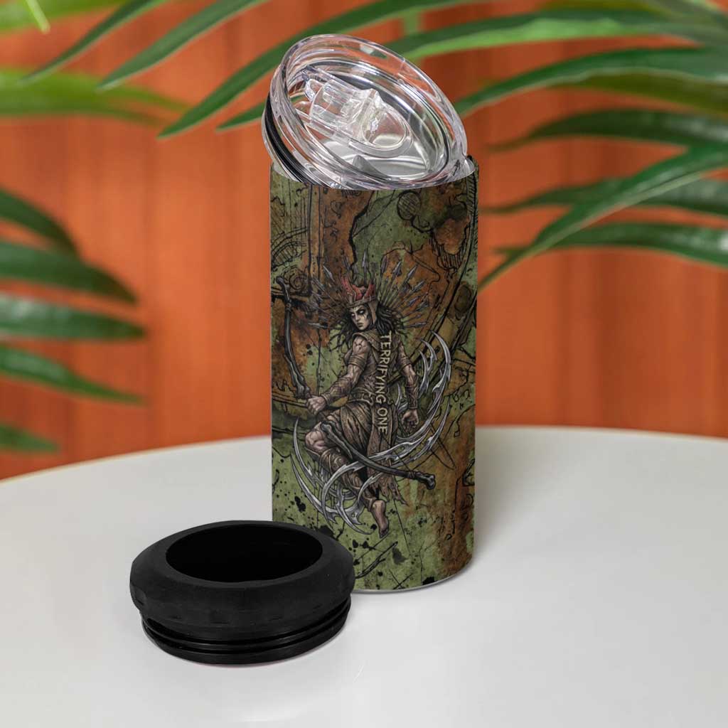 Neith Egyptian 4 in 1 Can Cooler Tumbler War Goddess Terrifying One Dual Spears and Shield Battle Worn