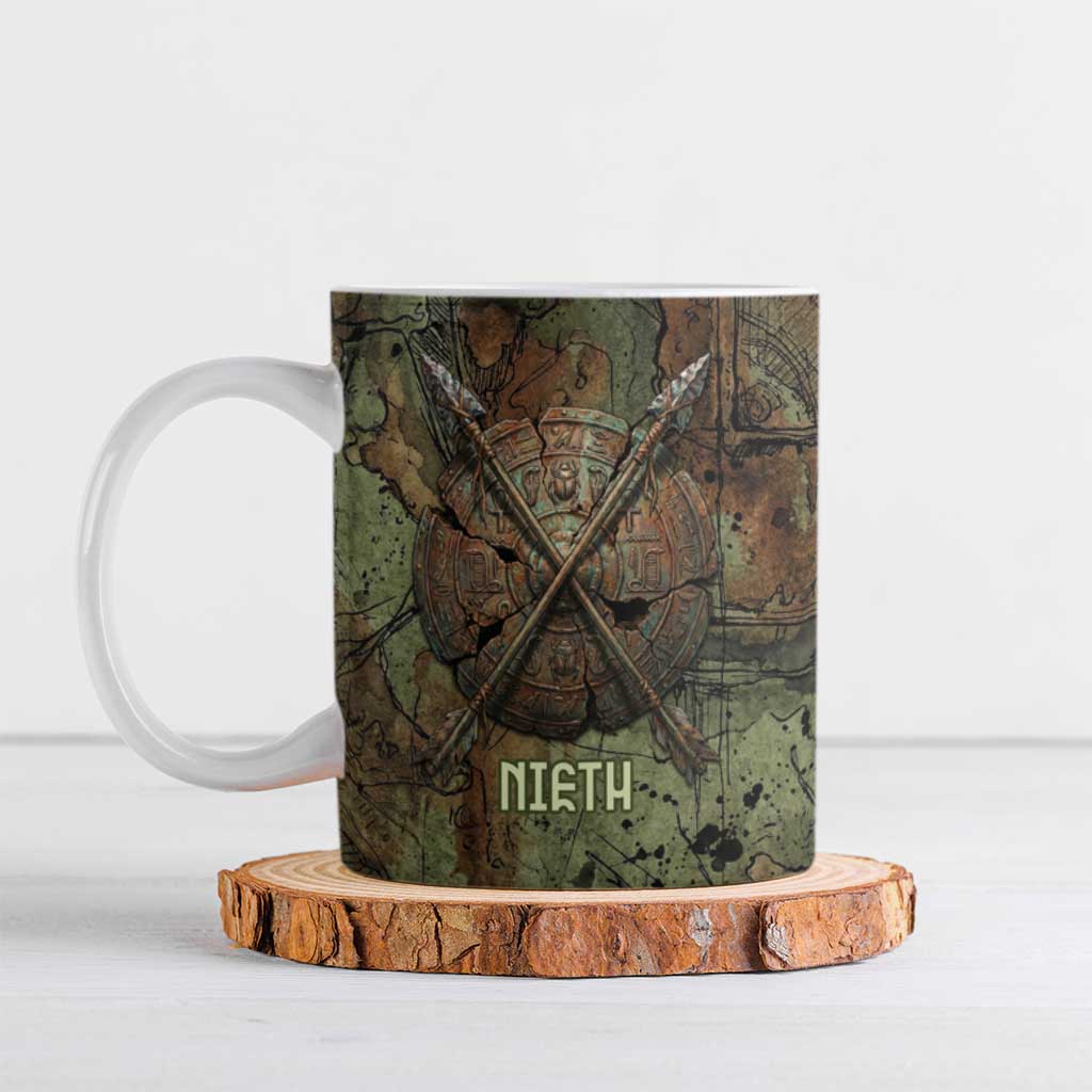 Neith Egyptian Ceramic Mug War Goddess Terrifying One Dual Spears and Shield Battle Worn
