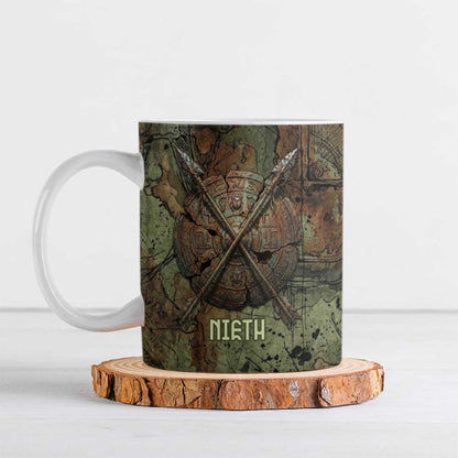 Neith Egyptian Ceramic Mug War Goddess Terrifying One Dual Spears and Shield Battle Worn