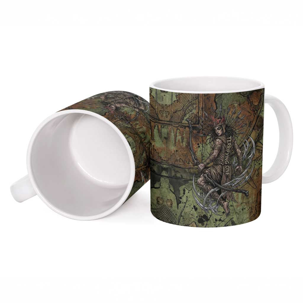 Neith Egyptian Ceramic Mug War Goddess Terrifying One Dual Spears and Shield Battle Worn