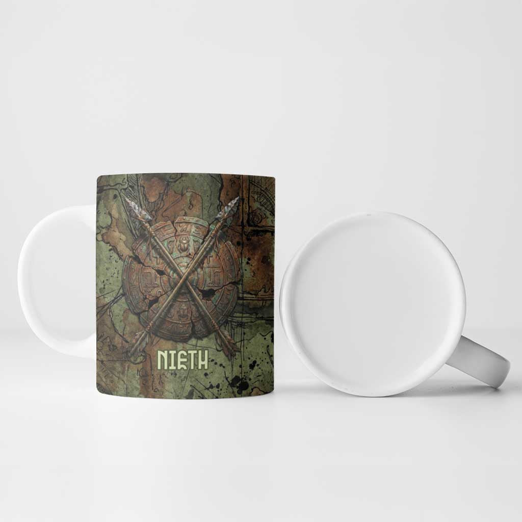 Neith Egyptian Ceramic Mug War Goddess Terrifying One Dual Spears and Shield Battle Worn