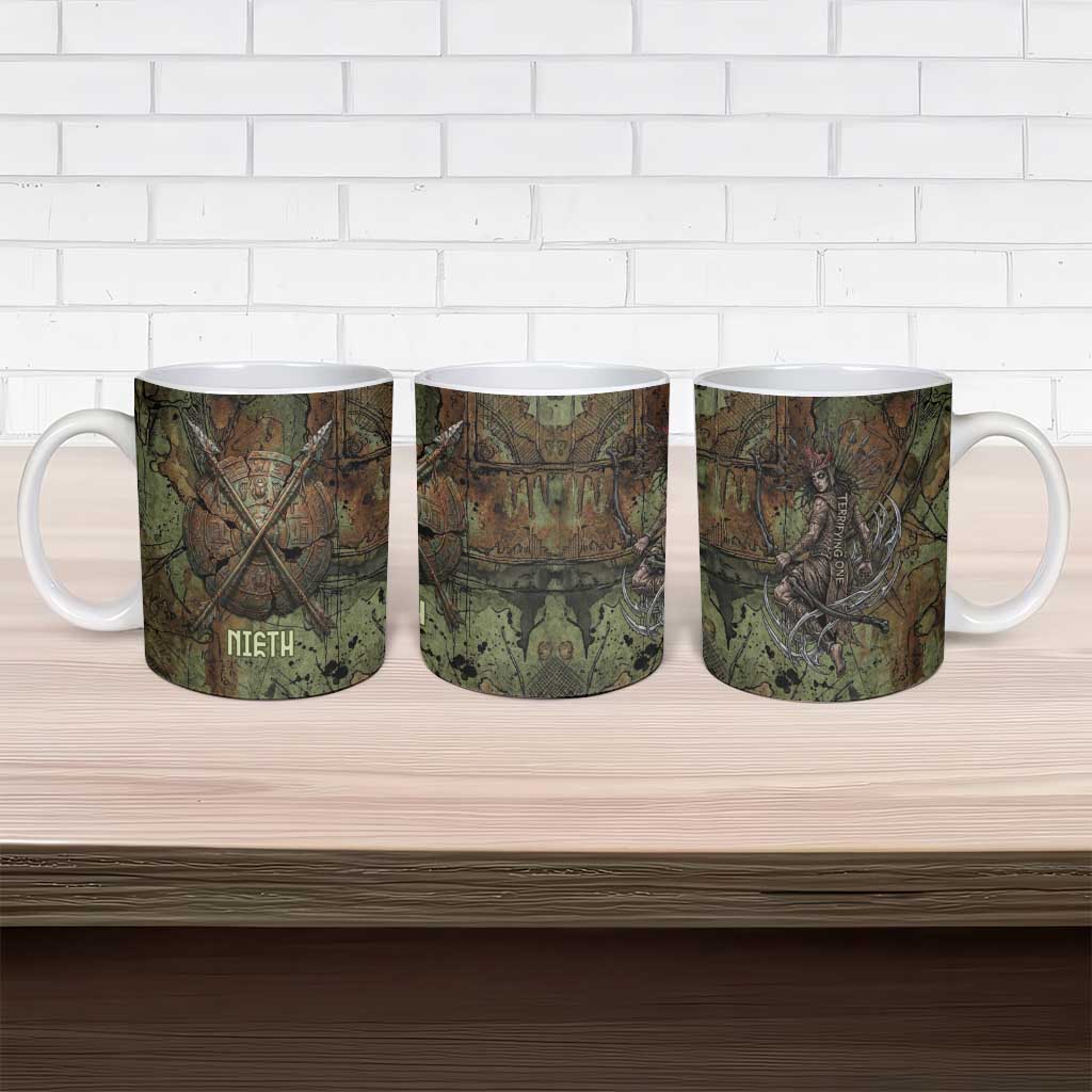 Neith Egyptian Ceramic Mug War Goddess Terrifying One Dual Spears and Shield Battle Worn