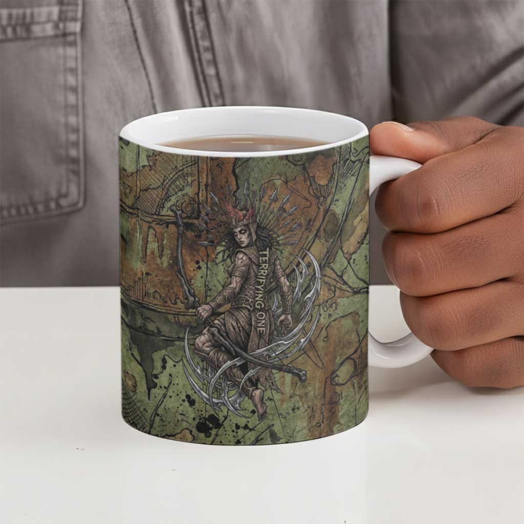 Neith Egyptian Ceramic Mug War Goddess Terrifying One Dual Spears and Shield Battle Worn