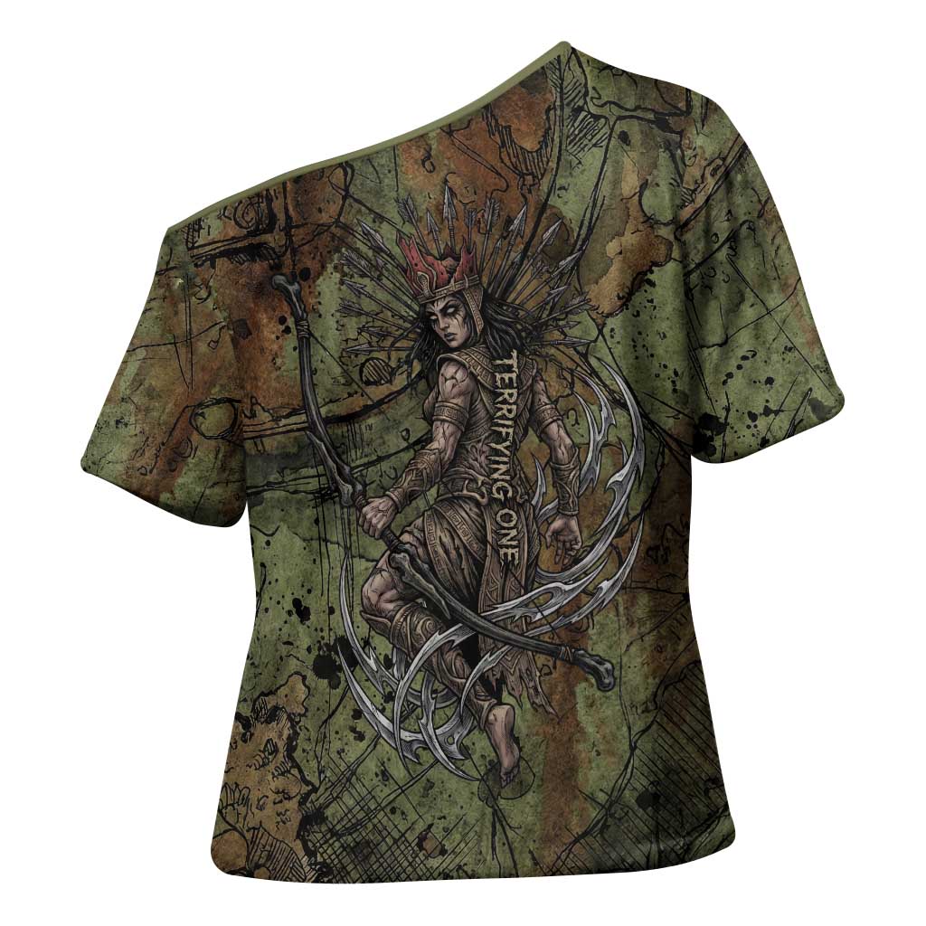Neith Egyptian Cross Shoulder Shirt War Goddess Terrifying One Dual Spears and Shield Battle Worn