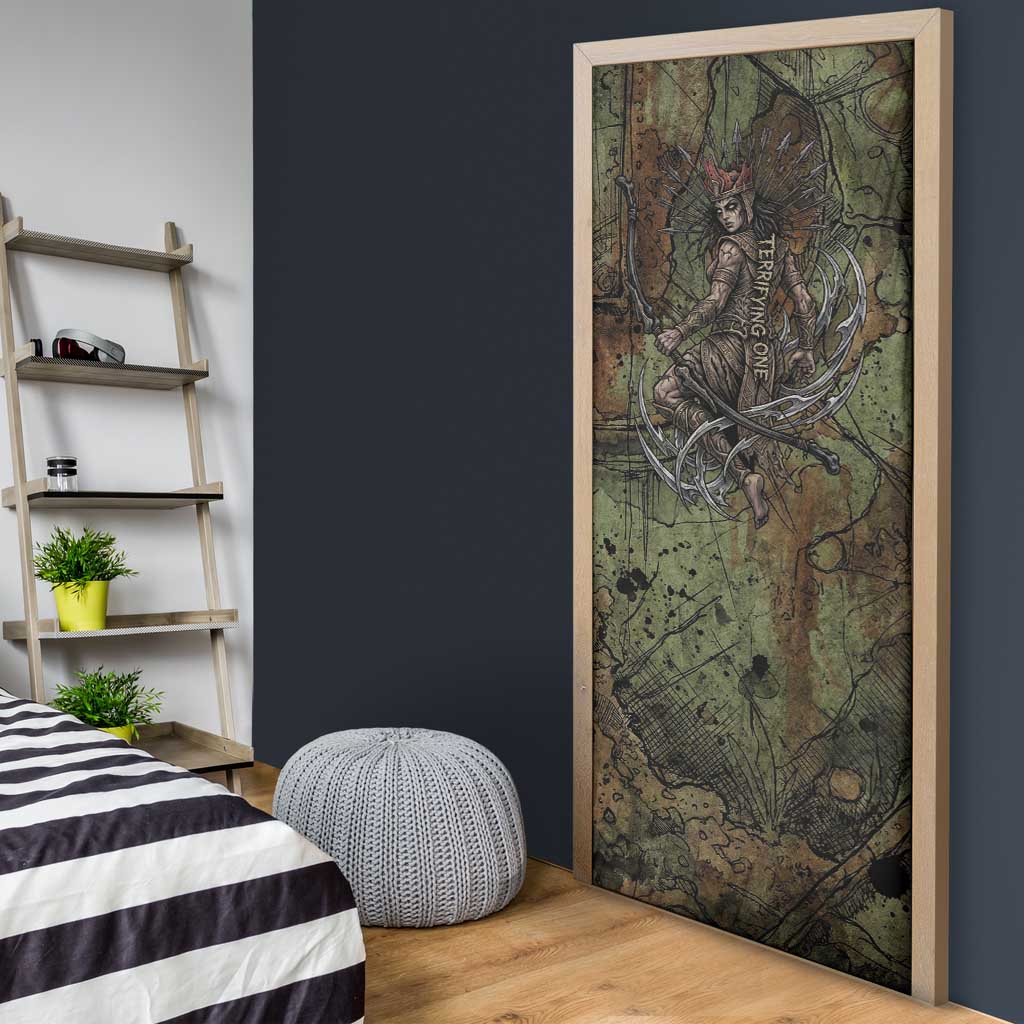 Neith Egyptian Door Cover War Goddess Terrifying One Dual Spears and Shield Battle Worn