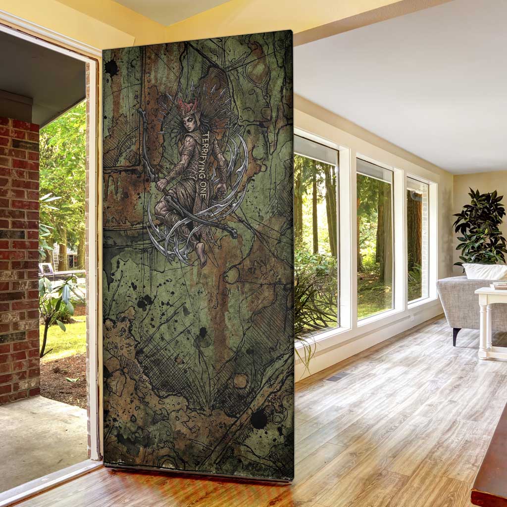 Neith Egyptian Door Cover War Goddess Terrifying One Dual Spears and Shield Battle Worn
